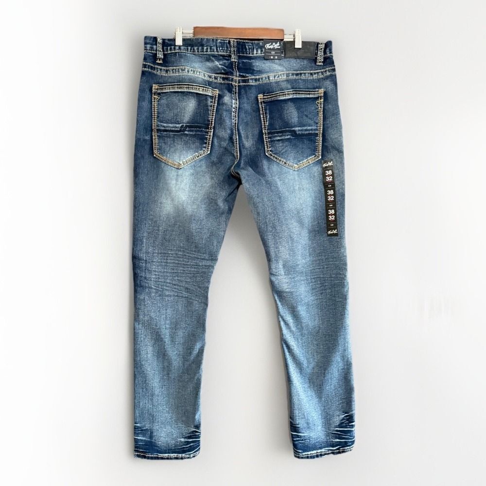 True Luck Slim Straight Jeans Stretch Denim Thick Stitch Western Mens 38x32 NWT
